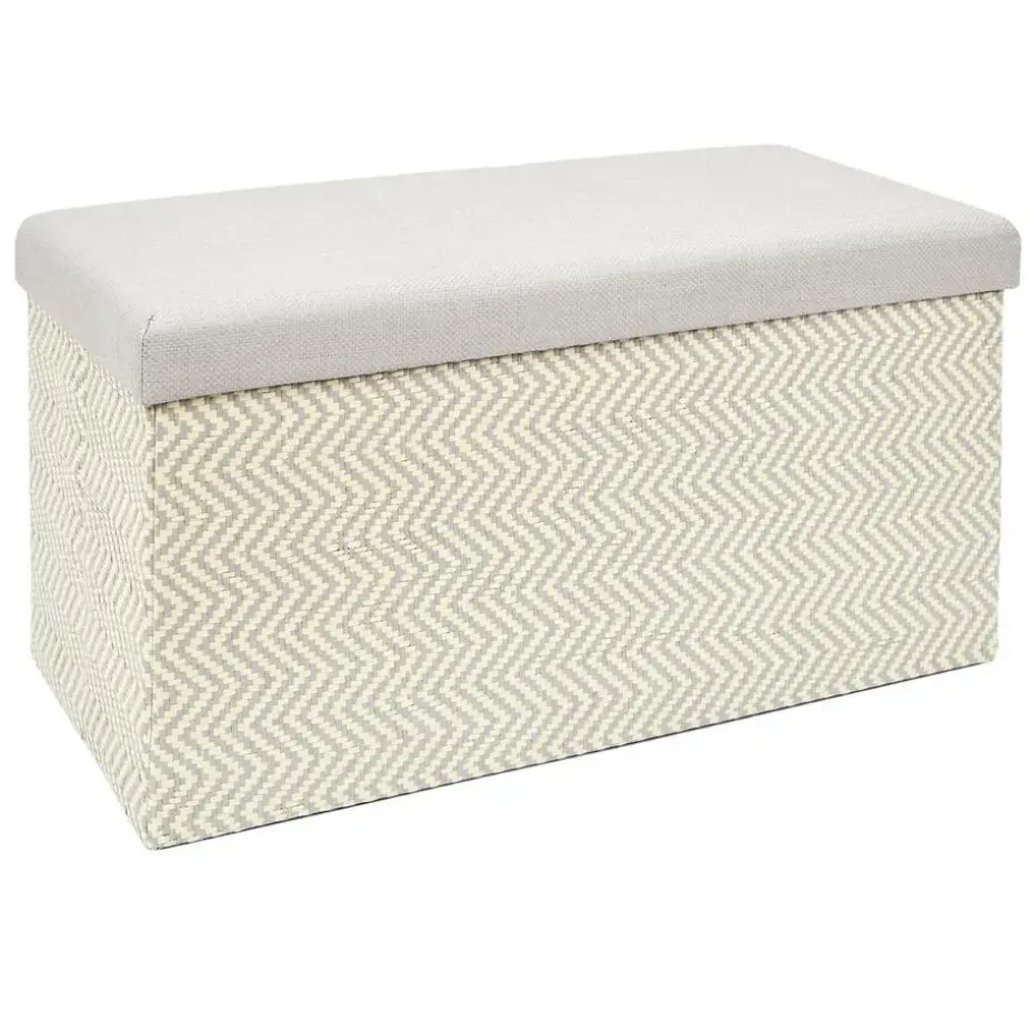 Home Deco Poef Fishbone - opbergbox - beige/grijs - 76 x 38 cm