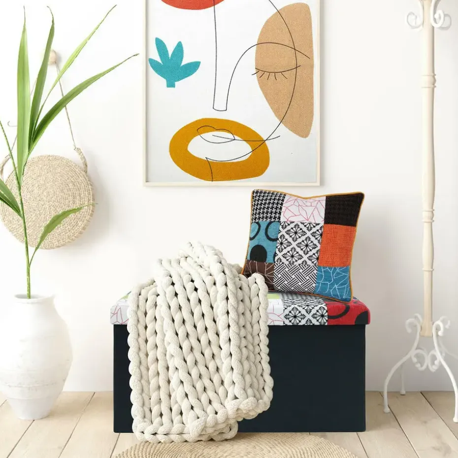 Home Deco Poef Multi color Tile - opbergbox - 76 x 38 cm