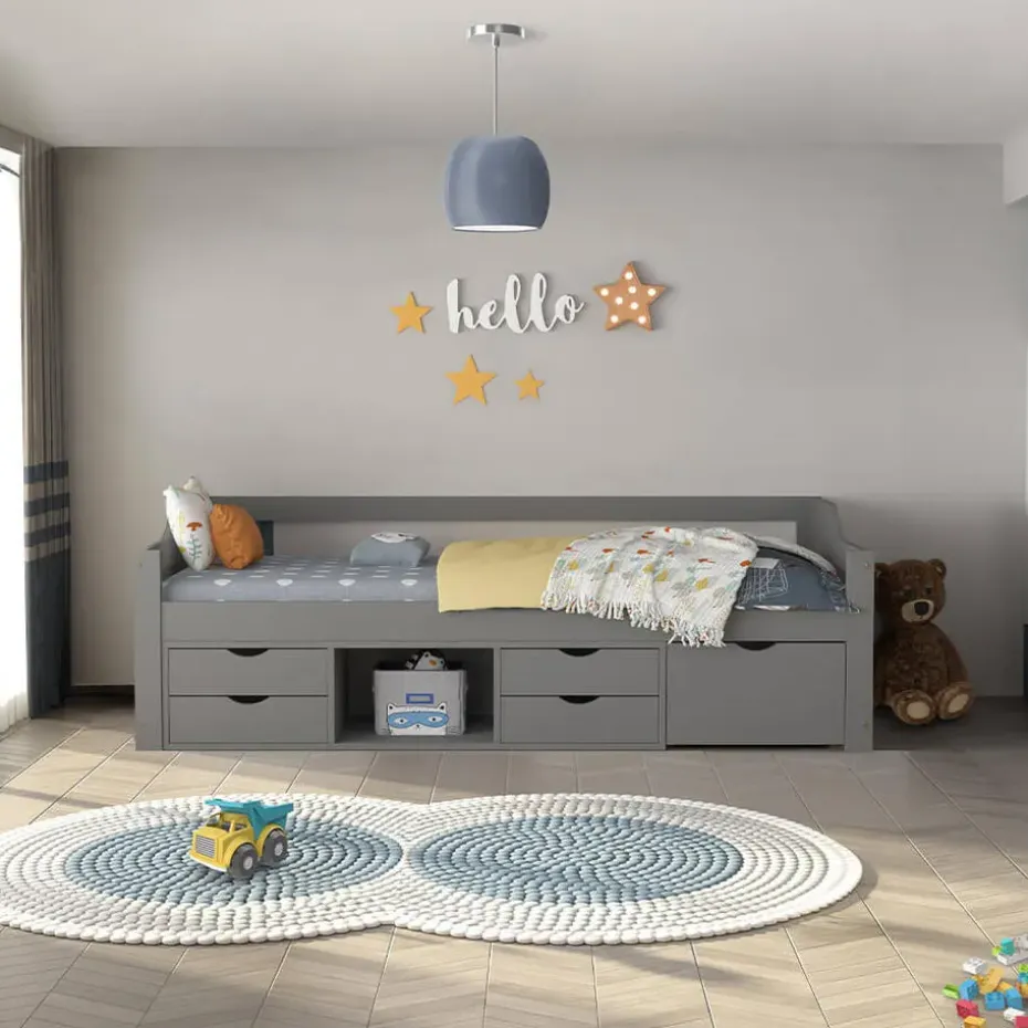 HOME DELUXE COSMOS kinderbed met lades - 90 x 200 cm grijs