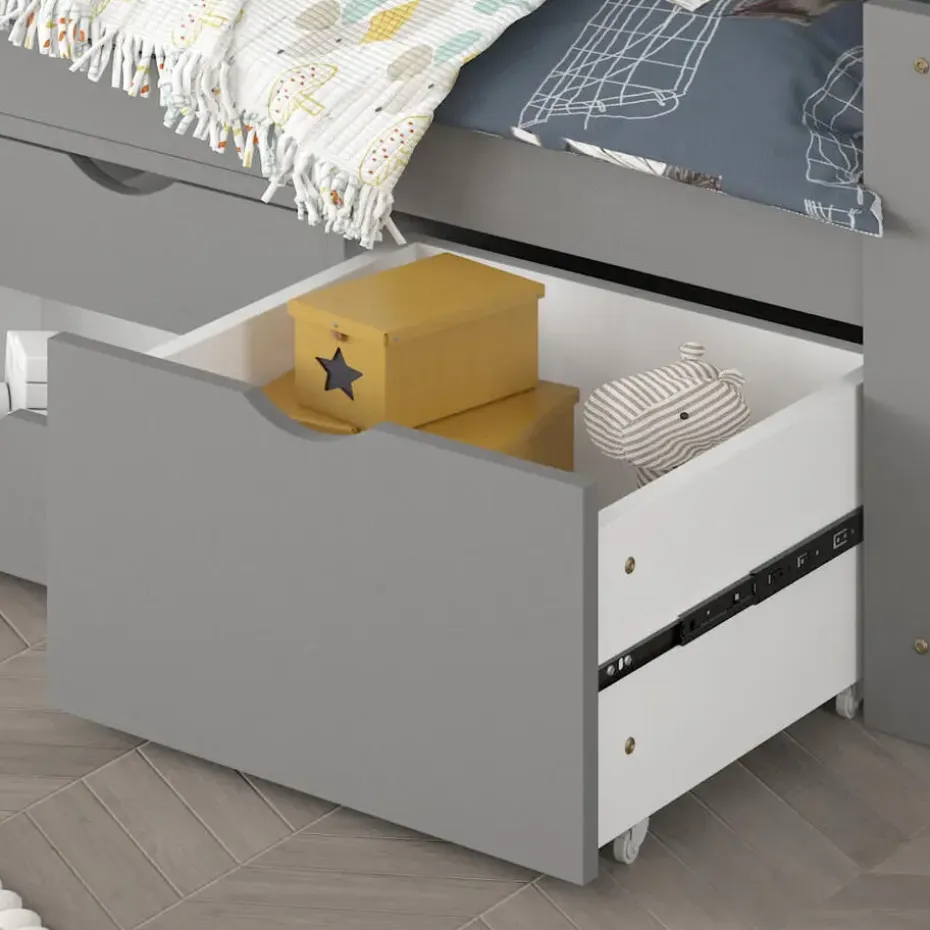 HOME DELUXE COSMOS kinderbed met lades - 90 x 200 cm grijs