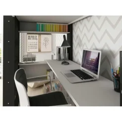 Hoogslaper Beau 90x200 met bureau - wit/grafiet