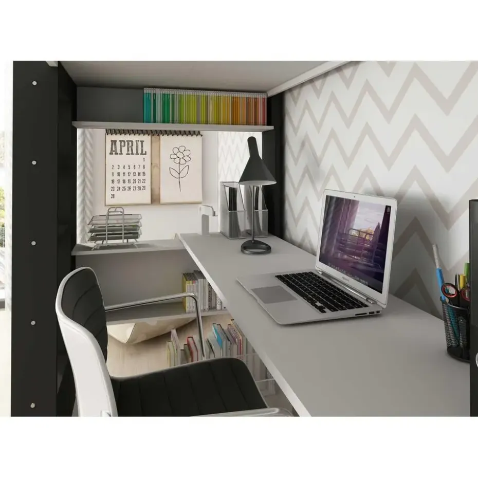 Hoogslaper Beau 90x200 met bureau - wit/grafiet
