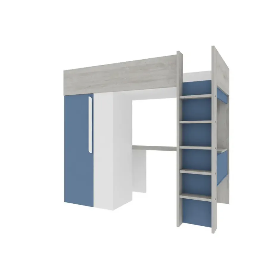 Hoogslaper Beau 90x200 met bureau & kast - donkerblauw