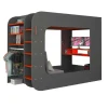 Hoogslaper Graham met gamebureau 120x200cm - antraciet/rood