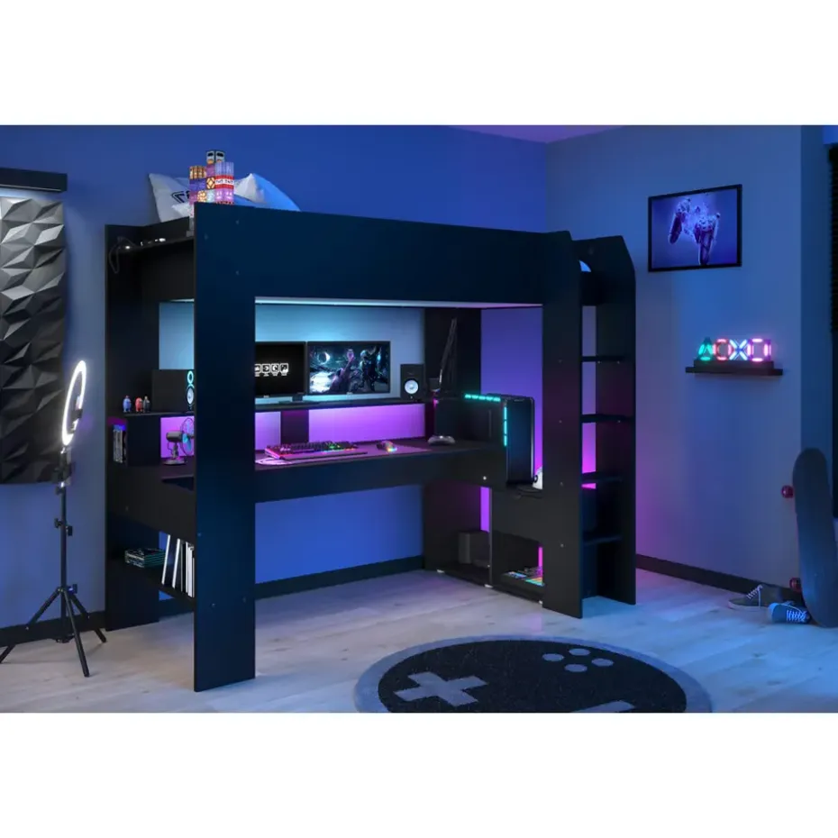 Hoogslaper Justin met LED - zwart - 90x200 cm