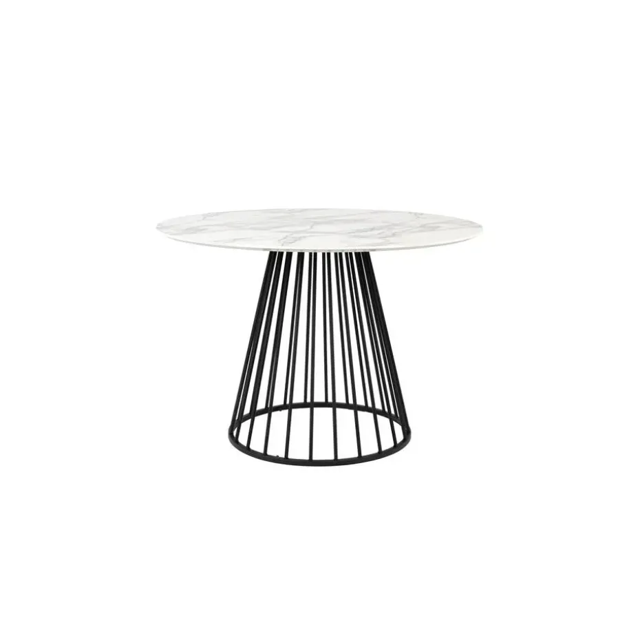 Housecraft Floris Eettafel Marmerlook Rond 110 cm Zwart/ Wit