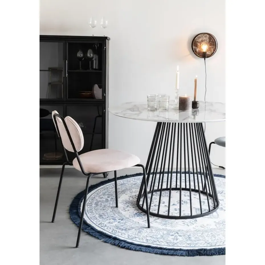 Housecraft Floris Eettafel Marmerlook Rond 110 cm Zwart/ Wit