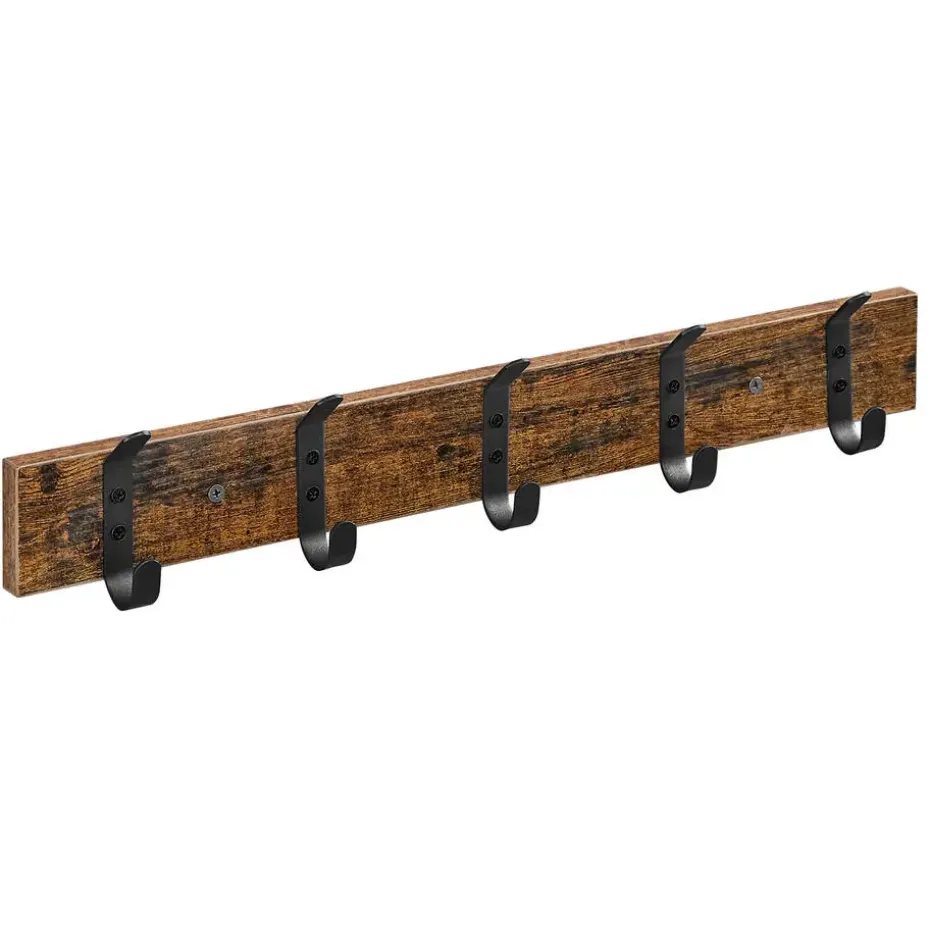 Houten Wandkapstok met 10 Haken - Compacte Muur Kapstok - Vintage Bruin / Zwart