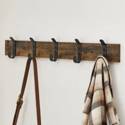 Houten Wandkapstok met 10 Haken - Compacte Muur Kapstok - Vintage Bruin / Zwart