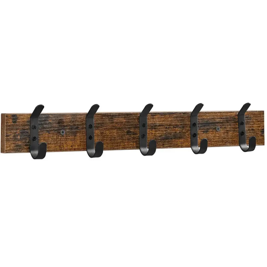 Houten Wandkapstok met 10 Haken - Compacte Muur Kapstok - Vintage Bruin / Zwart