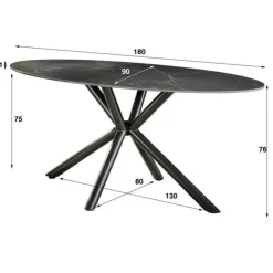 Hoyz - Eetkamertafel 180cm - Ovaal - Keramiek Zwart - 4 Personen