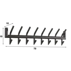 Hoyz - Kapstok Industrieel met 16 haken - Grijs - Wandkapstok 78cm breed