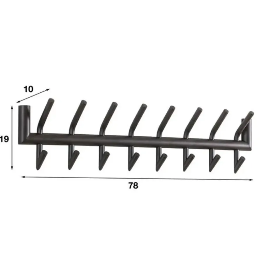 Hoyz - Kapstok Industrieel met 16 haken - Grijs - Wandkapstok 78cm breed