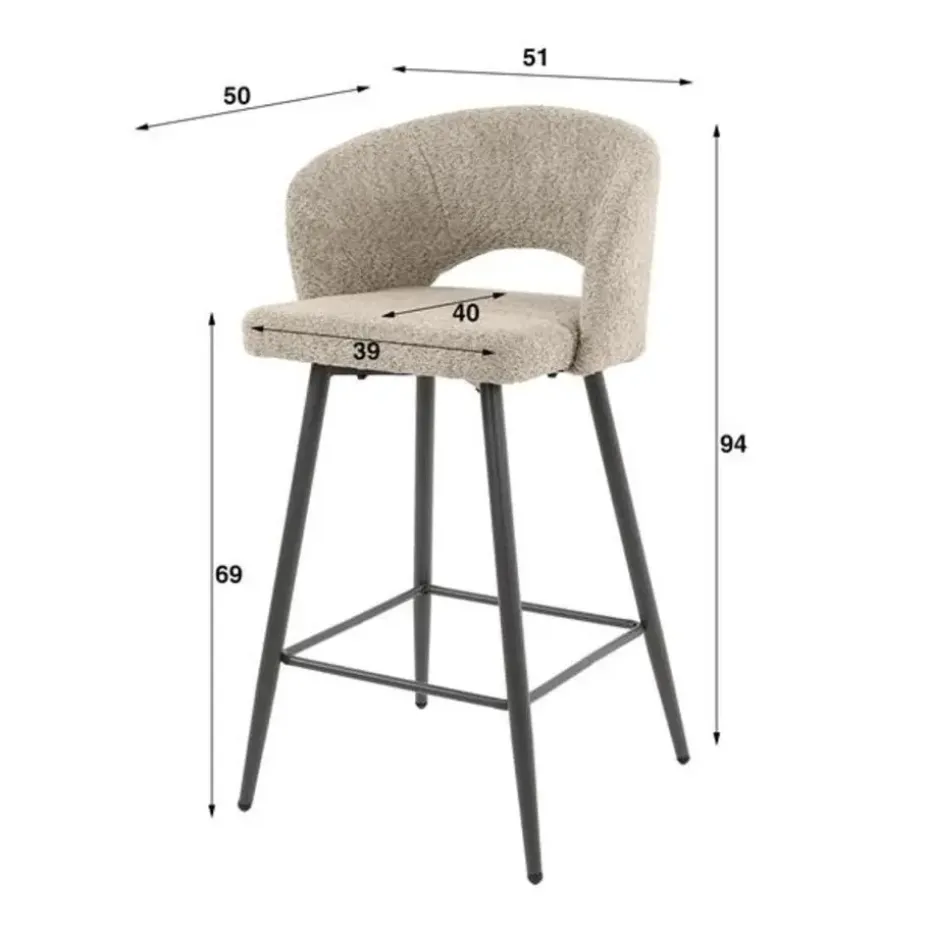 Hoyz Collection - Barstoel Boucle Salon - 2 Stuks - Boucle Zandkleur