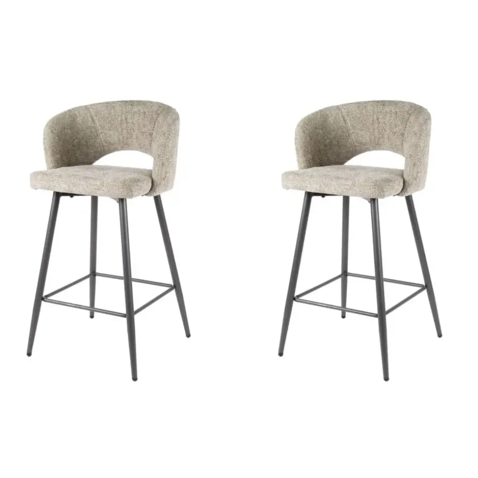 Hoyz Collection - Barstoel Boucle Salon - Tissee Cargo Zandkleur - Set van 2