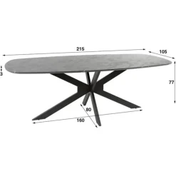 Hoyz Collection - Eetkamertafel 215 Deens Ovaal - 3D Melamine Slate Stone