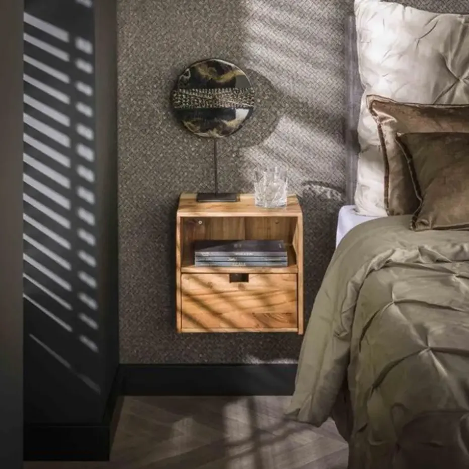 Hoyz Collection - Nachtkastje Set-2 XS Hangend Flat - Massief Acacia Naturel