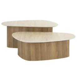 Hoyz Collection - Salontafel Romano Driehoekig - Keramisch Travertin - Set van 2