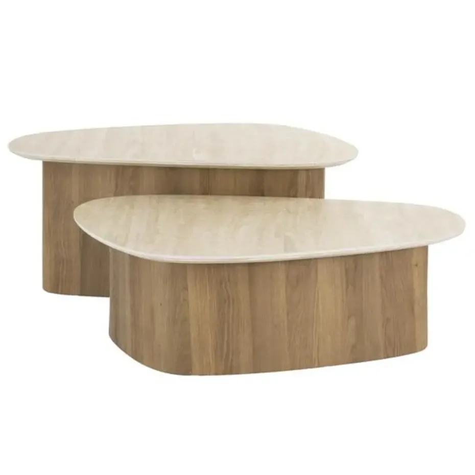 Hoyz Collection - Salontafel Romano Driehoekig - Keramisch Travertin - Set van 2