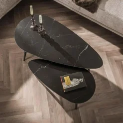 Hoyz Collection - Salontafel Niervormig Ceramic - Zwart - Set van 2