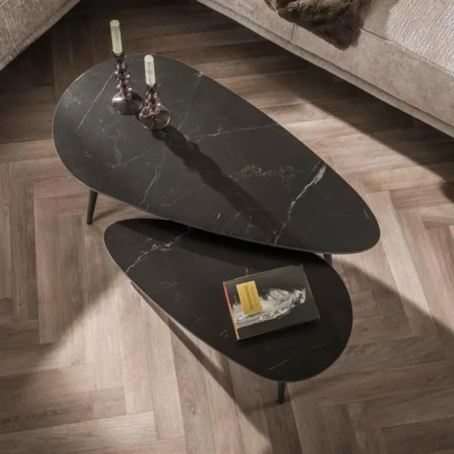 Hoyz Collection - Salontafel Niervormig Ceramic - Zwart - Set van 2