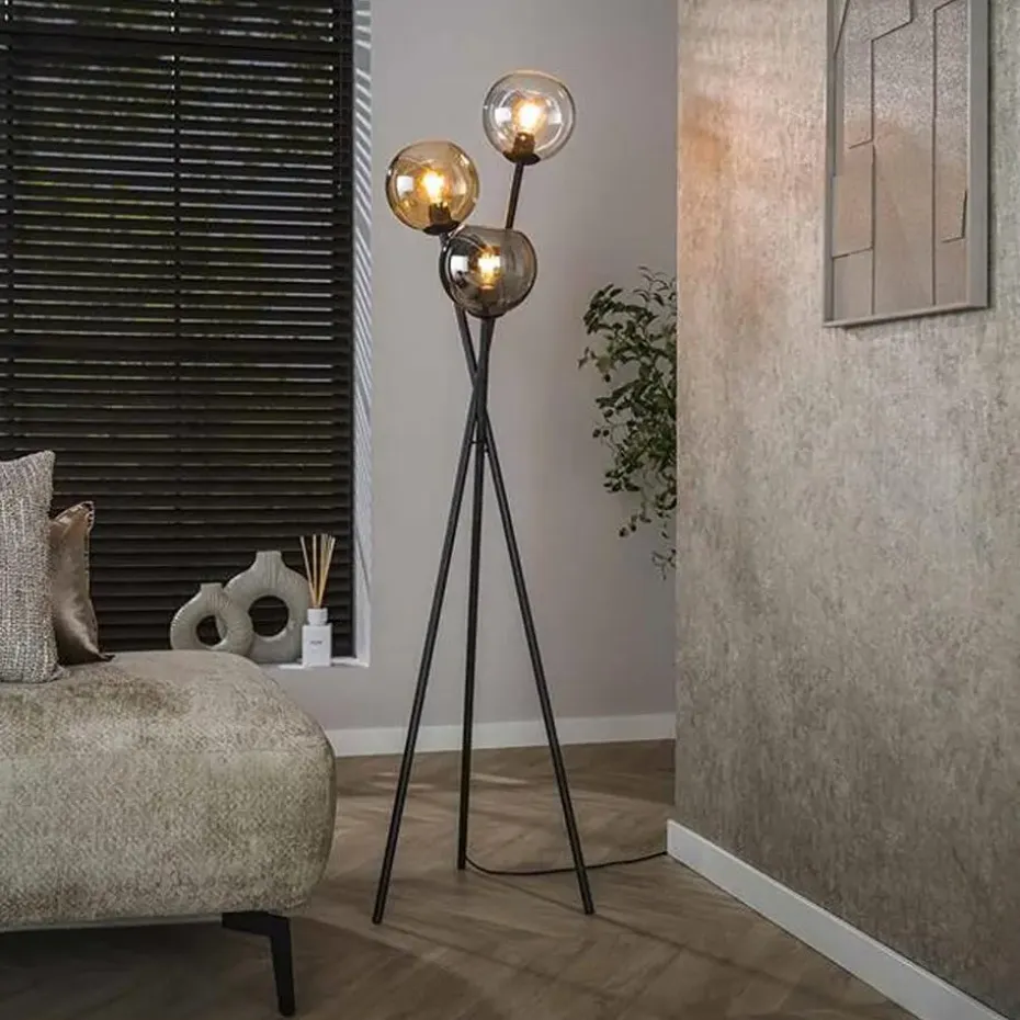 Hoyz Collection - Vloerlamp Multi Globe 3-lichts - Artic Zwart