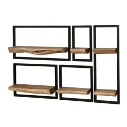 Hoyz Collection - Wandschap Set Edge - Massief Acacia Naturel - Set van 5