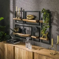 Hoyz Collection - Wandschap Set Edge - Massief Acacia Naturel - Set van 5