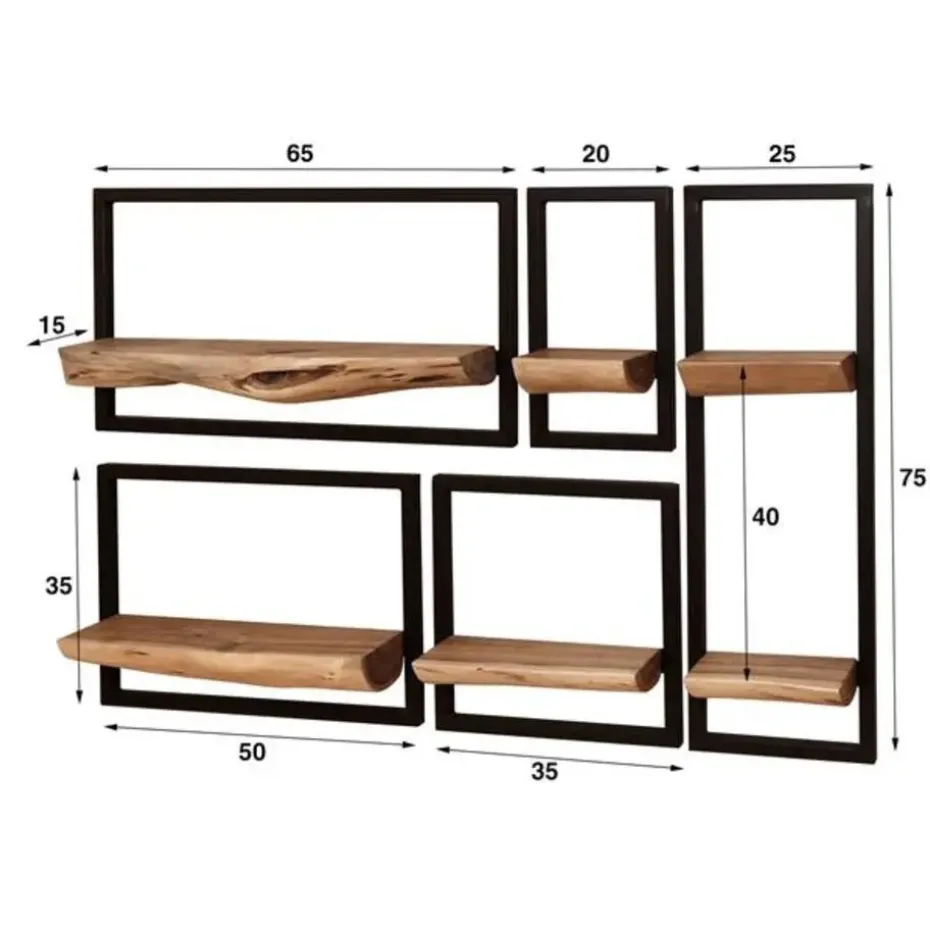 Hoyz Collection - Wandschap Set Edge - Massief Acacia Naturel - Set van 5