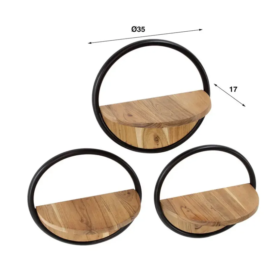 Hoyz Collection - Wandschap Rond Set-3 - Massief Acacia Naturel