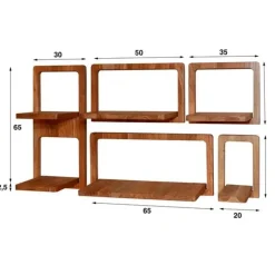 Hoyz Collection - Wandschap Curvy - Massief Acacia Naturel - Set van 5