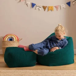 icon - Natalia Kinderzitzak Stoel met Poef - Ribfluweel - Blauwgroen