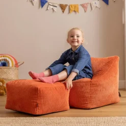 icon - Natalia Kinderzitzak Stoel met Poef - Ribfluweel - Terra-oranje
