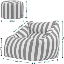 icon - Natalia XL Zitzak Fauteuil met Ronde Poef - Gestreept -