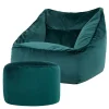 icon Zitzak en XL Poef Natalia - Fluwelen Zitzak - Blauwgroen