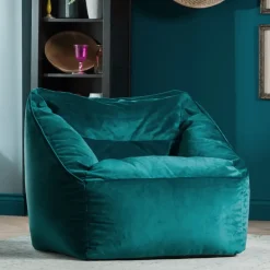 icon Zitzak en XL Poef Natalia - Fluwelen Zitzak - Blauwgroen