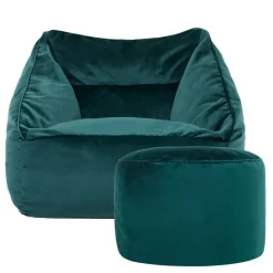 icon Zitzak en XL Poef Natalia - Fluwelen Zitzak - Blauwgroen
