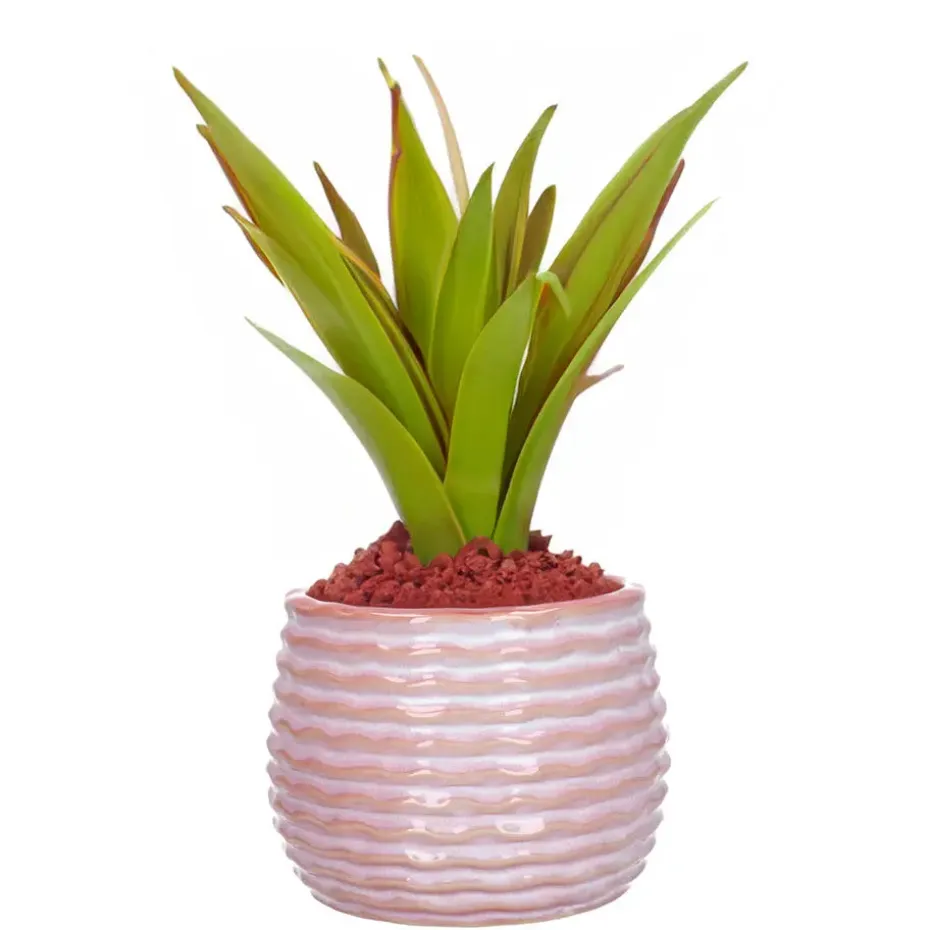 Ideas4seasons Plantenpot ribbel - zachtroze - D14 x H10 cm