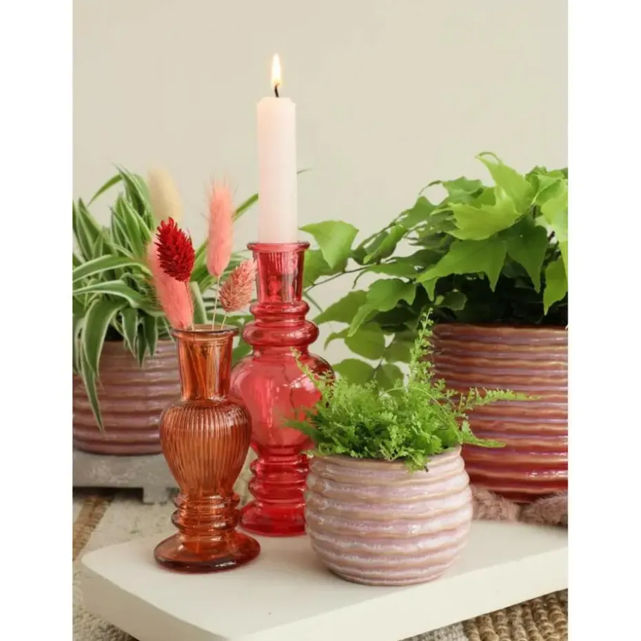 Ideas4seasons Plantenpot ribbel - zachtroze - D14 x H10 cm
