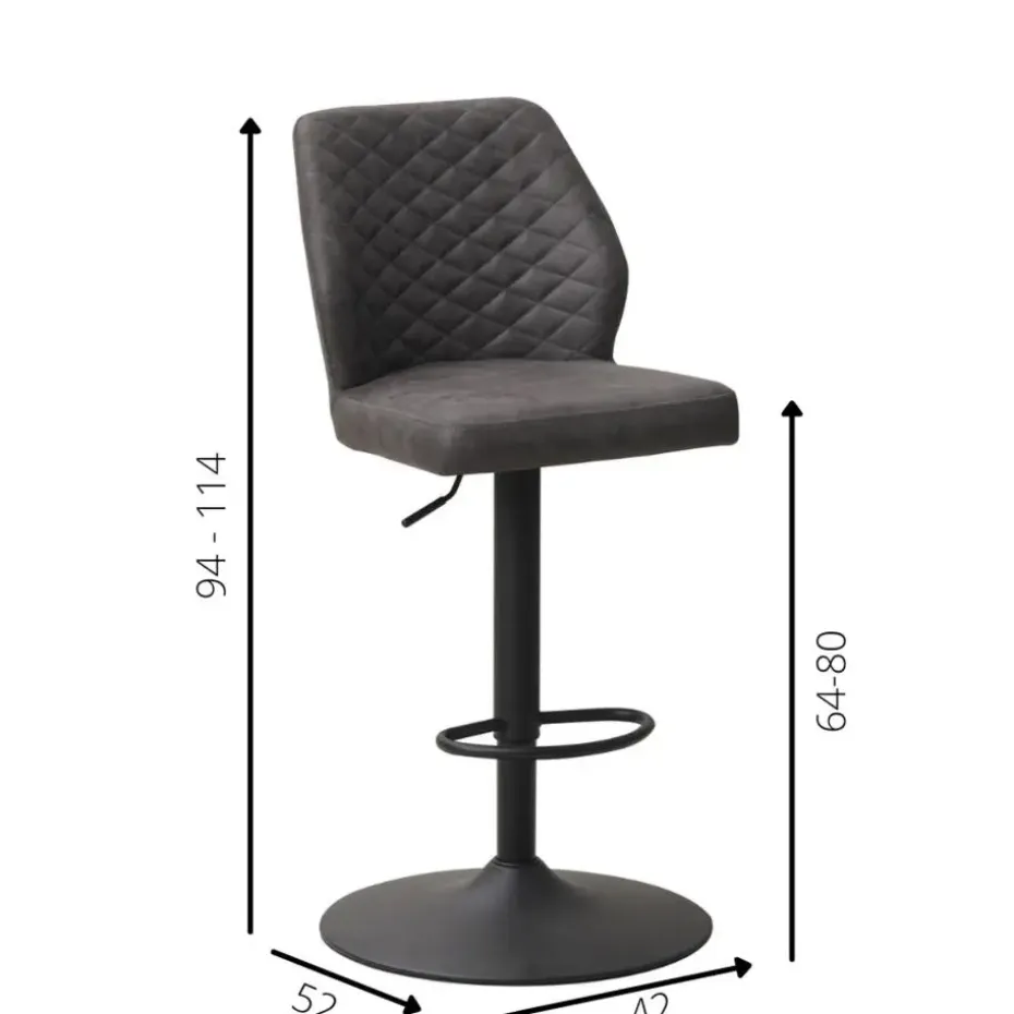 Industriële barkruk Grizzly antraciet - Zithoogte 64 cm - Stof - Grijs