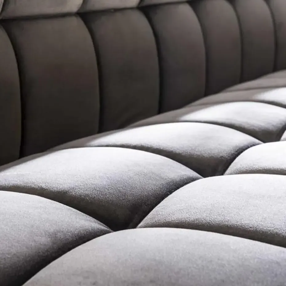 Industriële eetkamerbank Romy velvet 180 cm grijs - 190x180x81 cm - Stof - Grijs
