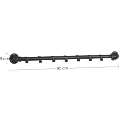 Industriële Kapstok met 8 Haken, Kledingstang, Ophang Rail - Metaal - Zwart