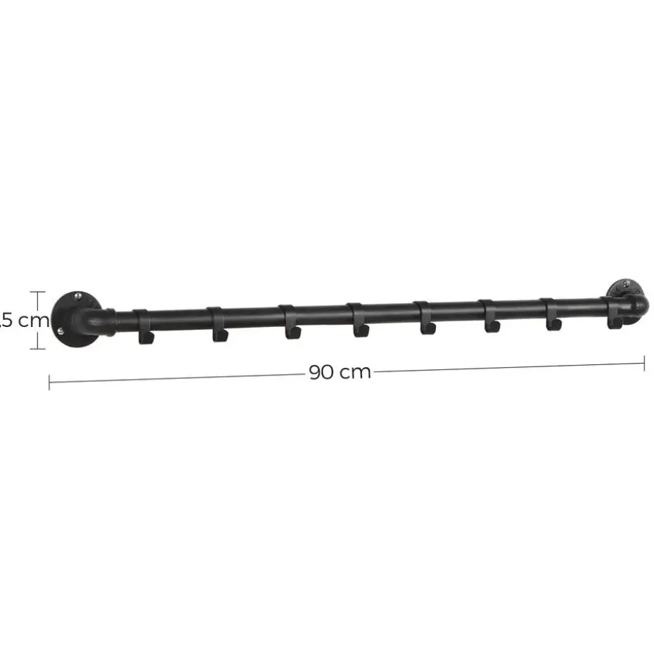 Industriële Kapstok met 8 Haken, Kledingstang, Ophang Rail - Metaal - Zwart