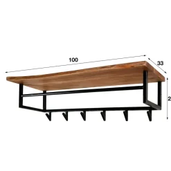 Industriële Kapstok Niels Hoedenplank acaciahout - 33x100x27 cm - Hout - Bruin