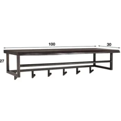 Industriële kapstok Yme acaciahout metaal - 30x100x27 cm - Hout - Bruin