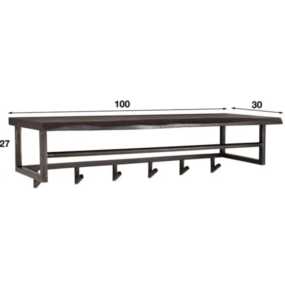 Industriële kapstok Yme acaciahout metaal - 30x100x27 cm - Hout - Bruin