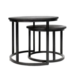 Industriële salontafel set van 2 Rosa zwart - 54x54x44 cm - Mangohout - Zwart
