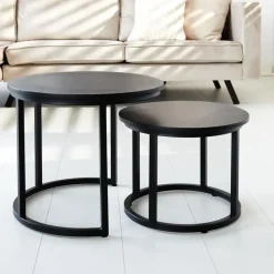 Industriële salontafel set van 2 Rosa zwart - 54x54x44 cm - Mangohout - Zwart