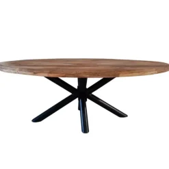 Industriële tafel ovaal Oregon mangohout 180x100 cm - Mangohout - Bruin