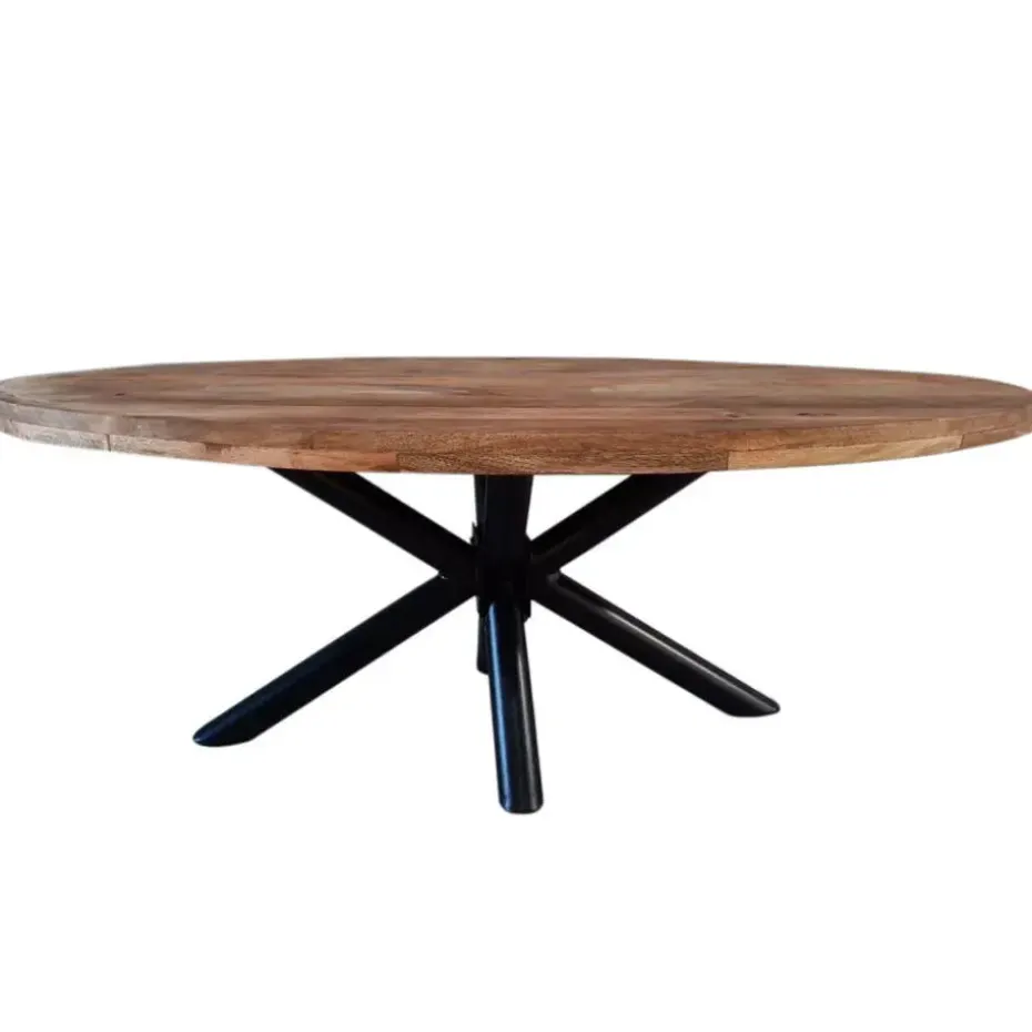 Industriële tafel ovaal Oregon mangohout 180x100 cm - Mangohout - Bruin